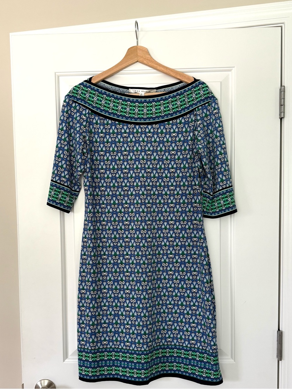 Max Studio Boatneck Dress Large Blue Green NWT